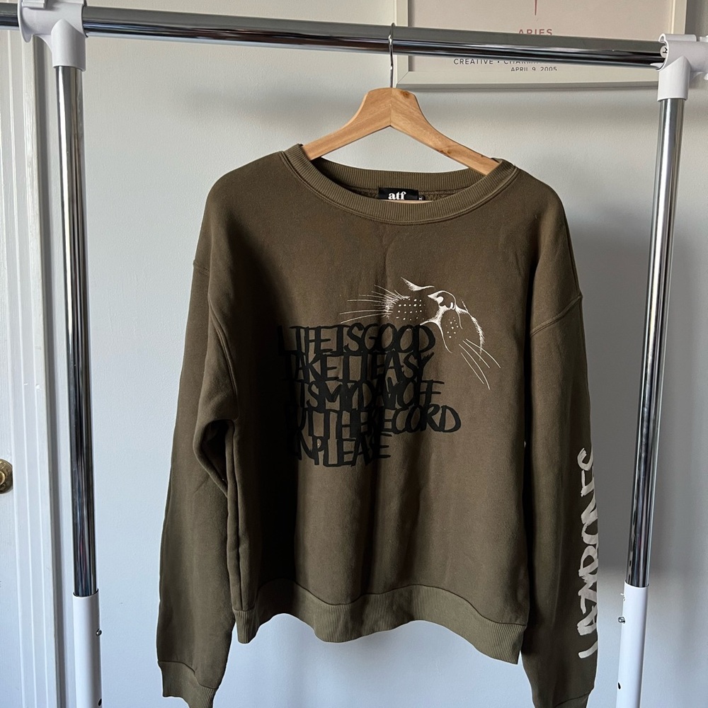 All Things Fabulous Green Crewneck Sweater with Graphic Design